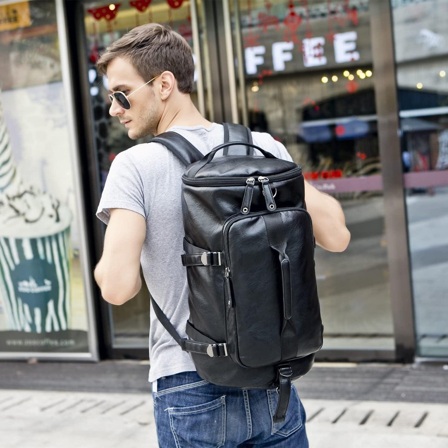 20 Men's Versatile Leather Duffel Bag