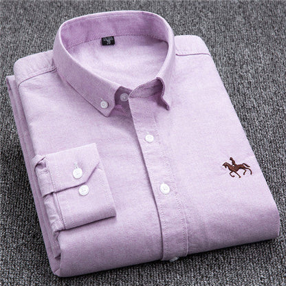 Cotton Oxford Shirt For Men Long Sleeve Work Man Shirt