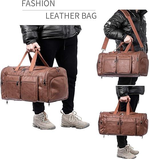 21 Men's Leather Large Carry-On Travel Duffel Bag