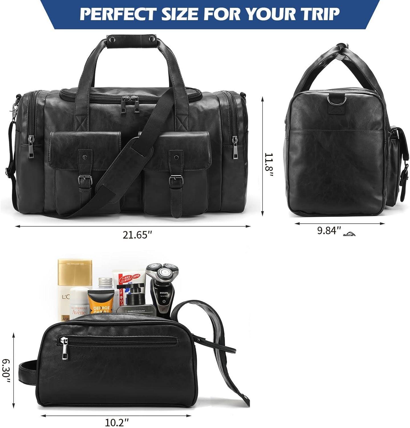 21 Men's Leather Duffel Bag with Toiletry Bag