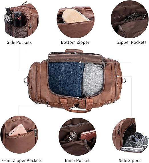 21 Men's Leather Large Carry-On Travel Duffel Bag