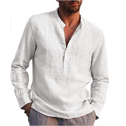 Cotton Linen Men's Long Sleeved Shirts Plus Size