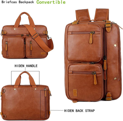 16 Men's Leather Hybrid Briefcase Backpack