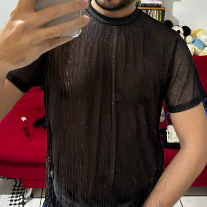 Men's Short Sleeve Mesh Shirt | Sexy T-Shirt for Nightclub