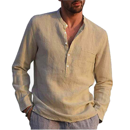 Cotton Linen Men's Long Sleeved Shirts Plus Size