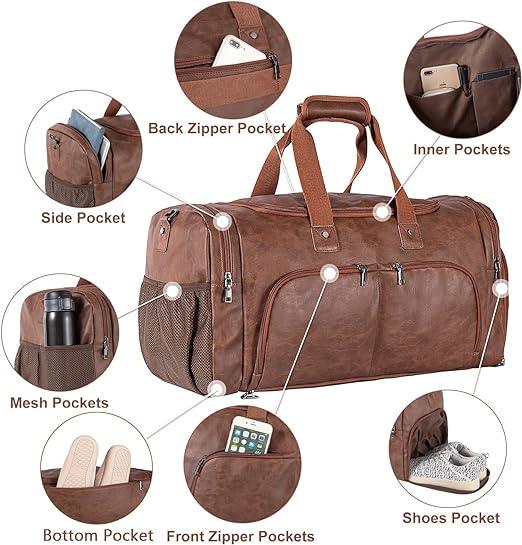 22 Men's Leather Carry-On Travel Duffel Bag