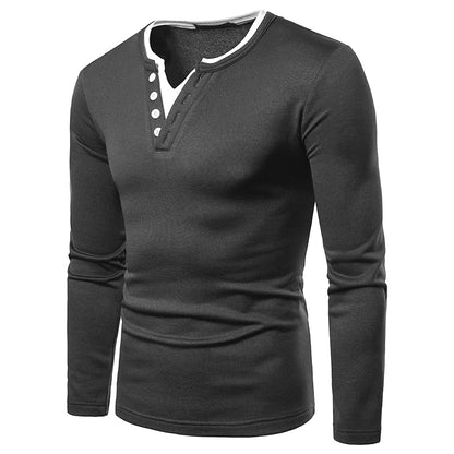 Plus size plus velvet warm henley collar long sleeve T-shirt