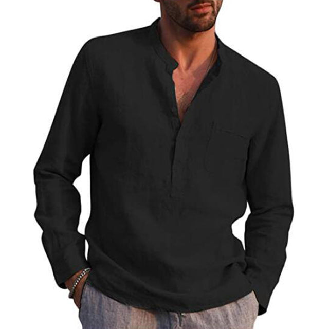 Cotton Linen Men's Long Sleeved Shirts Plus Size