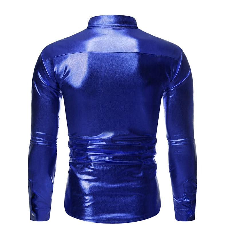 Silver Metallic Sequins Glitter Male Stage Performance Shirt Male