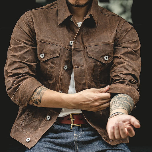 Retro Male Oil Waxed Canvas Coats Cotton Jacket