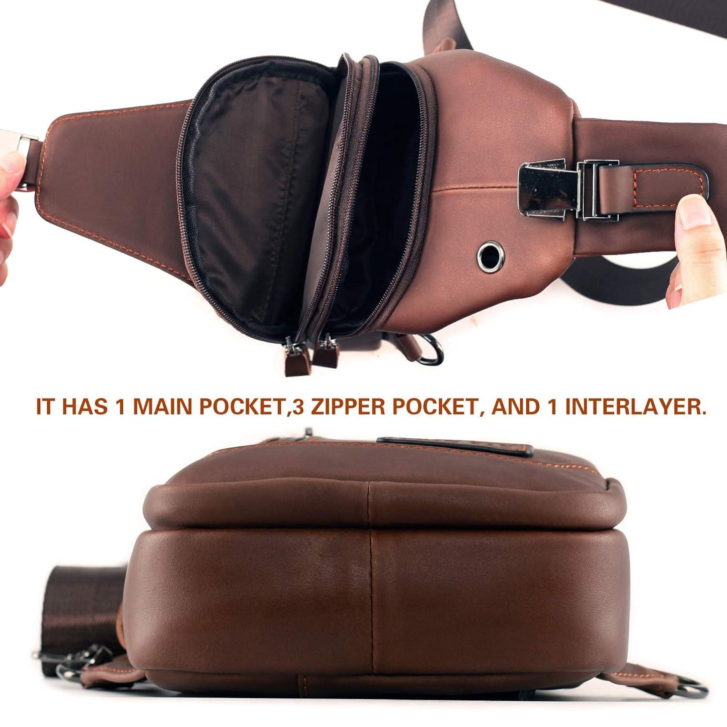 12 Men's Luxury Leather Chest Sling Bag