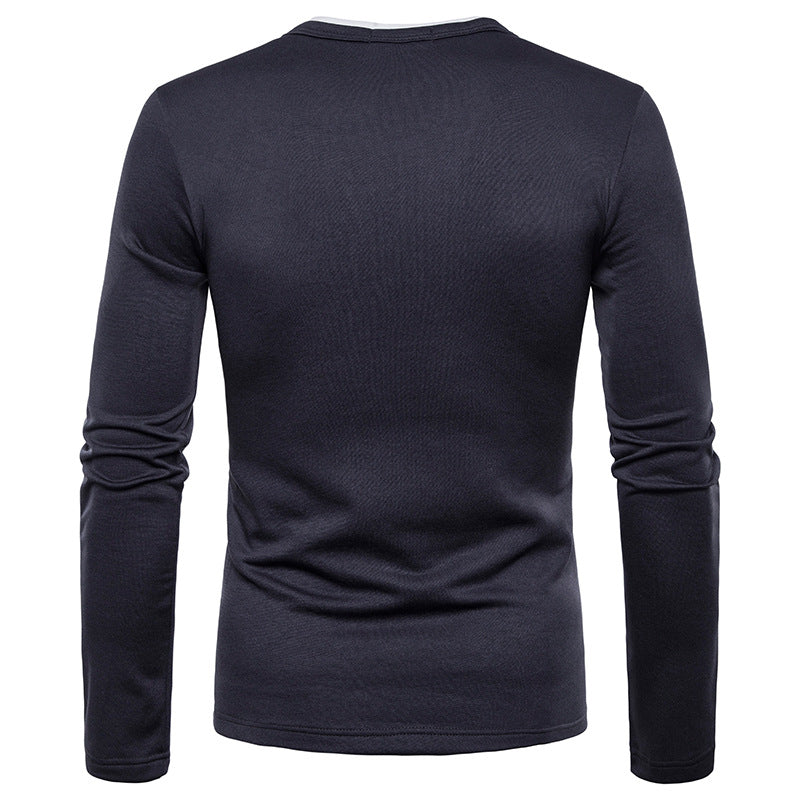 Plus size plus velvet warm henley collar long sleeve T-shirt