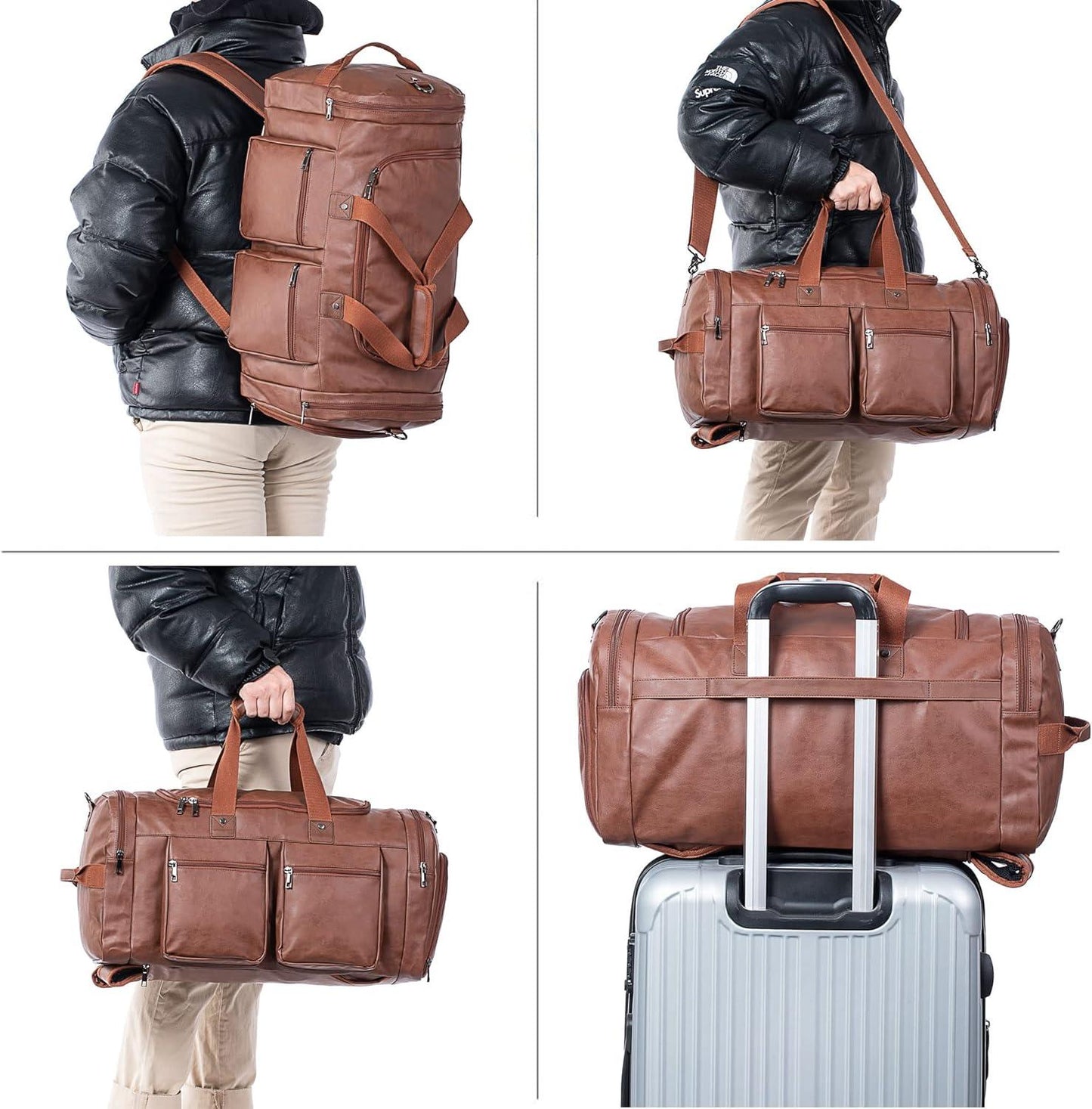 22 Leather Multi-Functional Weekender Duffel Bag