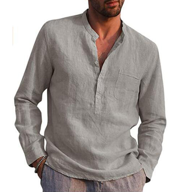 Cotton Linen Men's Long Sleeved Shirts Plus Size