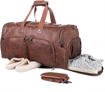 22 Men's Leather Carry-On Travel Duffel Bag