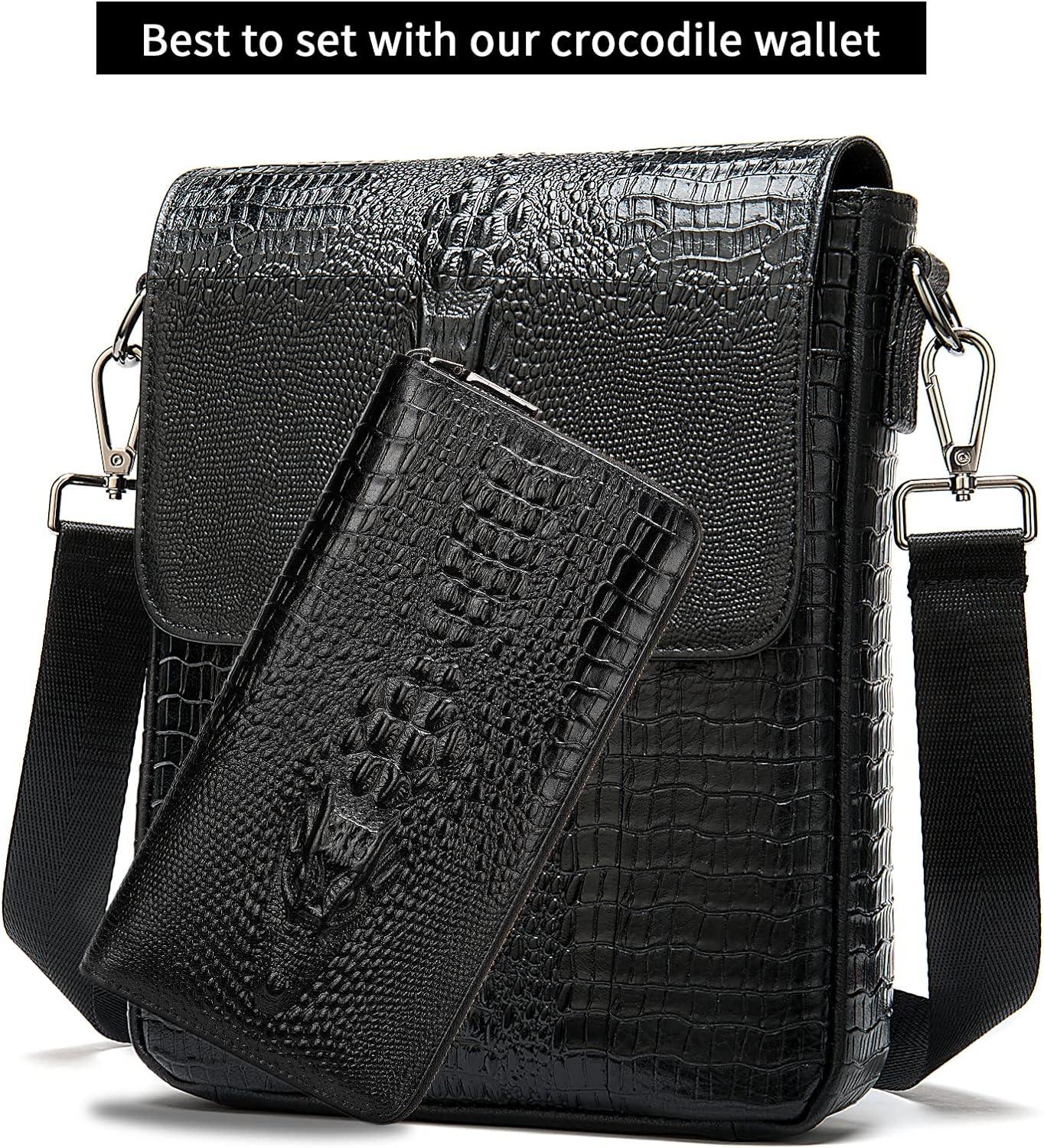 11 Men's Leather Crocodile Embossed Sling Bag