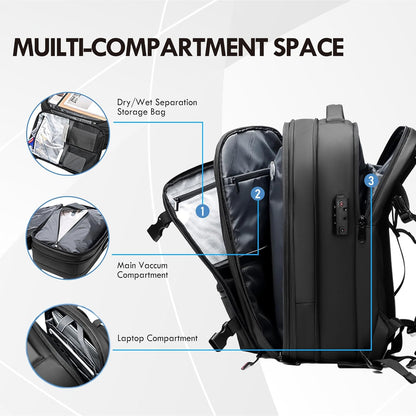 Vacpack Backpack with Pump, Airback Backpack with Vacuum Compression, 17”Laptop Carry on Vaccum Backpack Travel