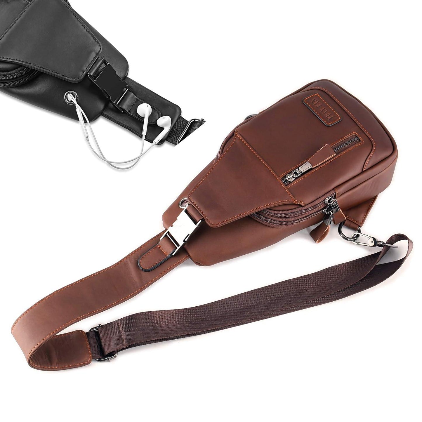 12 Men's Luxury Leather Chest Sling Bag