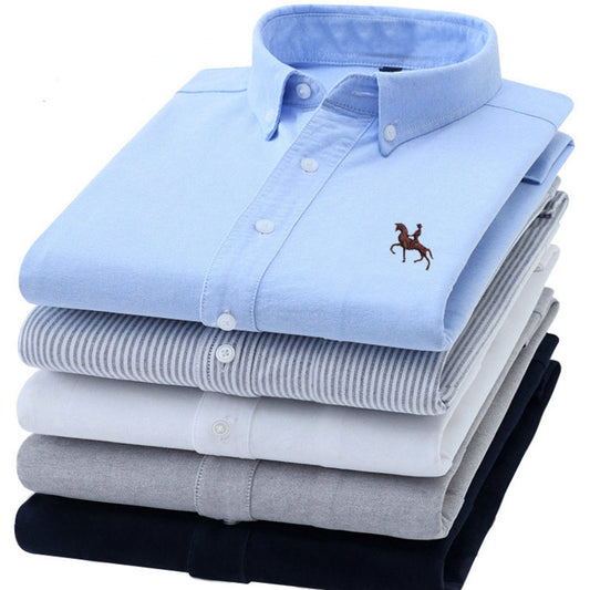 Cotton Oxford Shirt For Men Long Sleeve Work Man Shirt