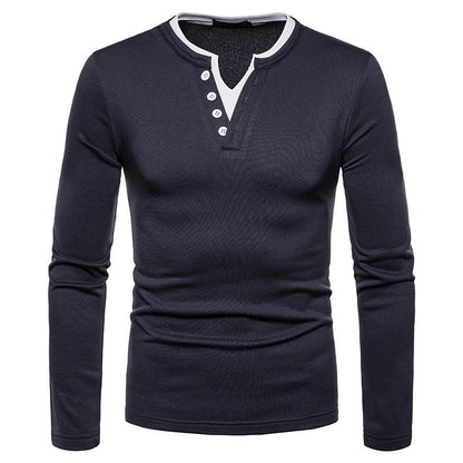 Plus size plus velvet warm henley collar long sleeve T-shirt