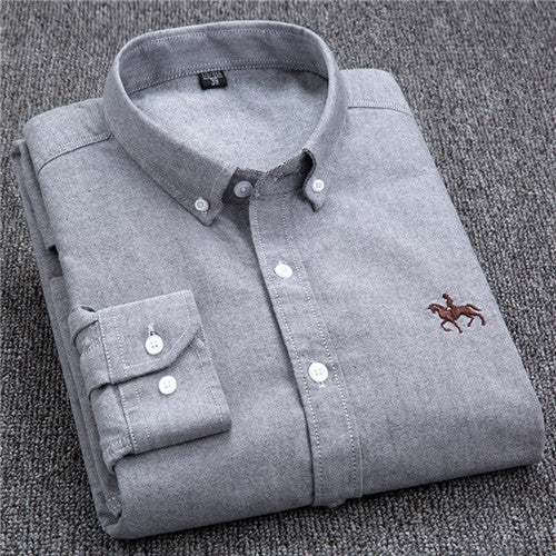 Cotton Oxford Shirt For Men Long Sleeve Work Man Shirt