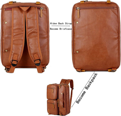 16 Men's Leather Hybrid Briefcase Backpack