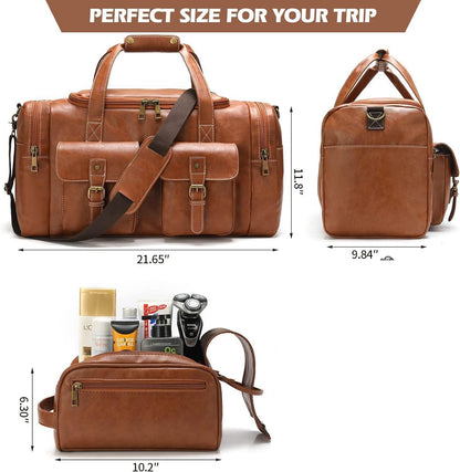 21 Men's Leather Duffel Bag with Toiletry Bag