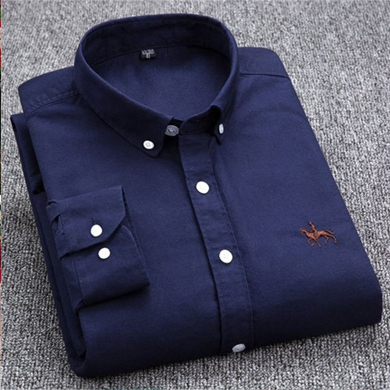 Cotton Oxford Shirt For Men Long Sleeve Work Man Shirt