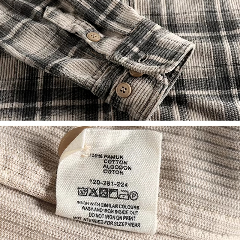 Plaid Woven Corduroy Men Shirts