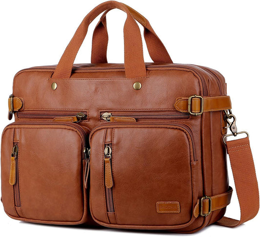 16 Men's Leather Hybrid Briefcase Backpack