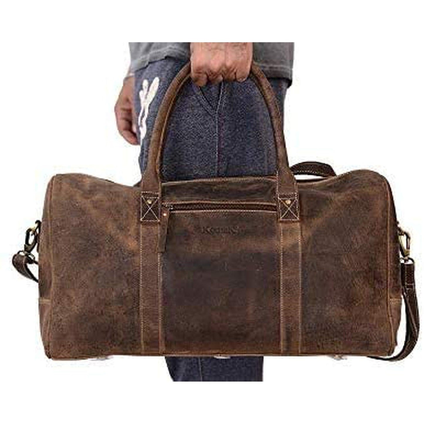 20 Men's Vintage Distressed Buffalo Leather Duffle Bag