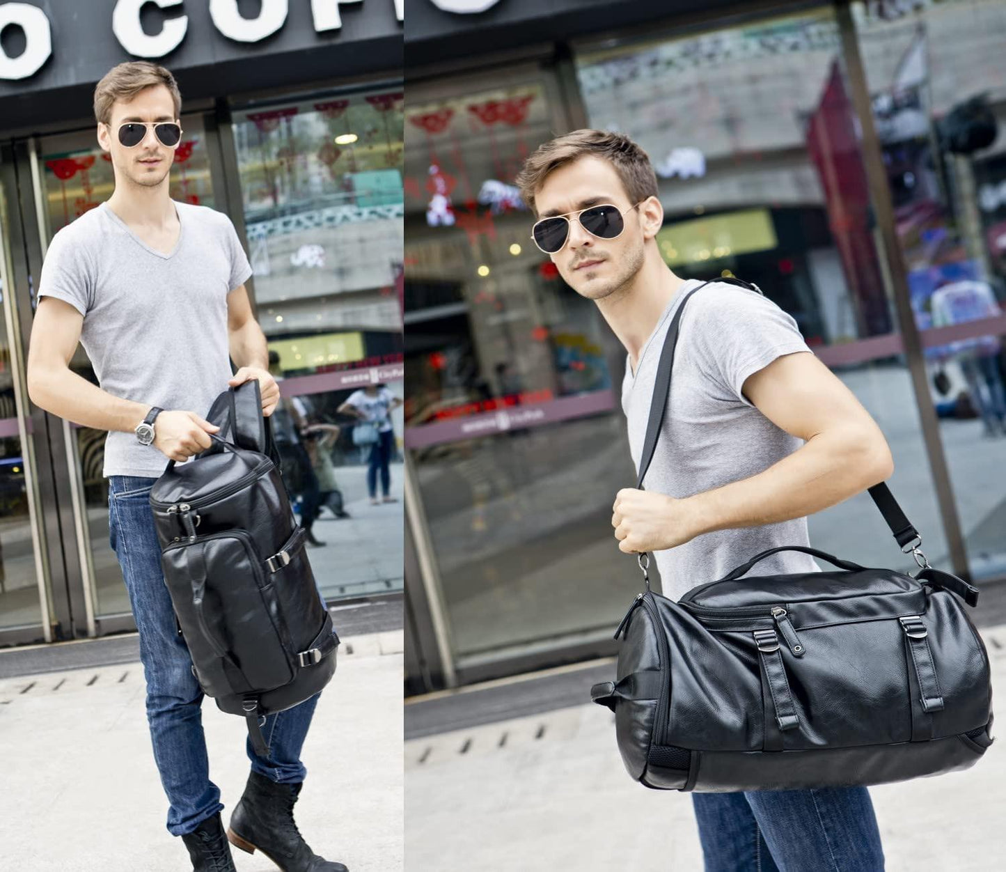 20 Men's Versatile Leather Duffel Bag