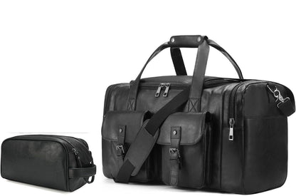 21 Men's Leather Duffel Bag with Toiletry Bag