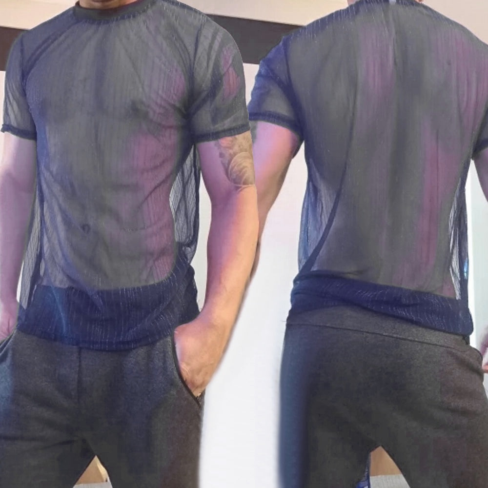 Men's Short Sleeve Mesh Shirt | Sexy T-Shirt for Nightclub