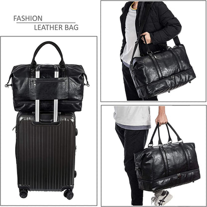 21 Men's Leather Compact Travel Duffel Bag