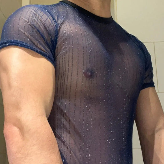 Men's Short Sleeve Mesh Shirt | Sexy T-Shirt for Nightclub