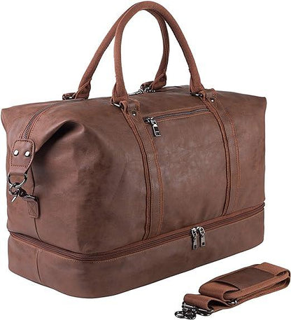 24 Men's Leather Travel Duffel Bag