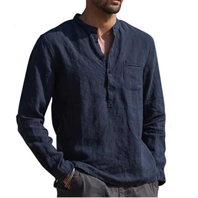 Cotton Linen Men's Long Sleeved Shirts Plus Size