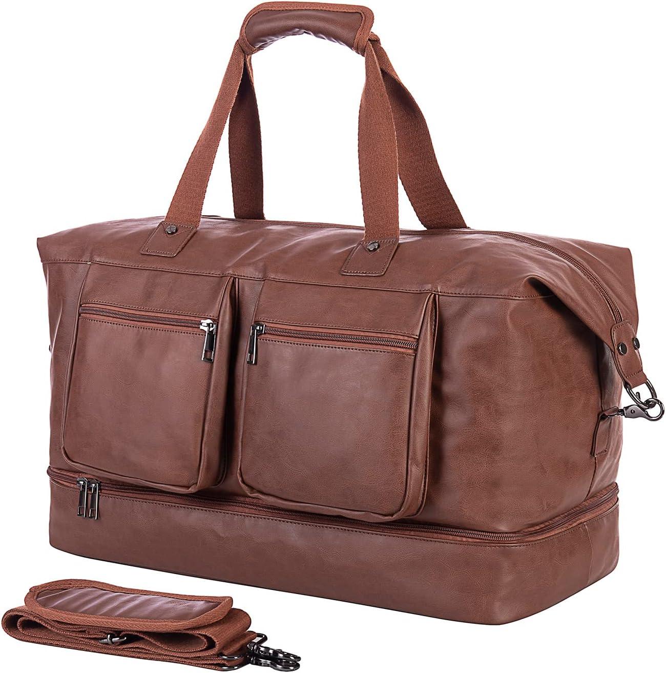 21 Men's Leather Overnight Duffel Bag