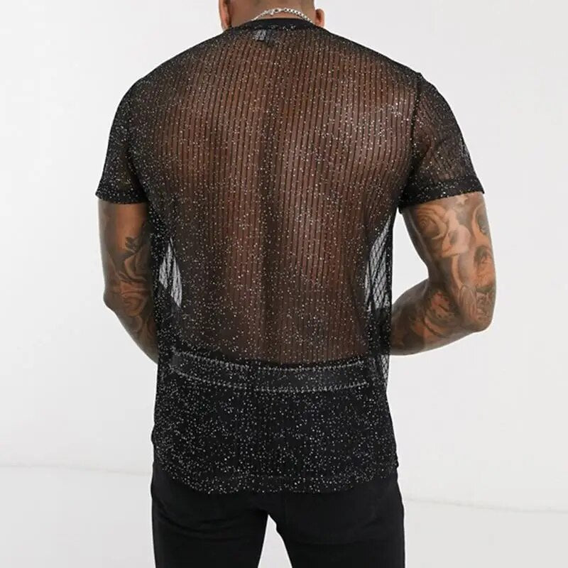 Men's Short Sleeve Mesh Shirt | Sexy T-Shirt for Nightclub