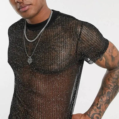 Men's Short Sleeve Mesh Shirt | Sexy T-Shirt for Nightclub