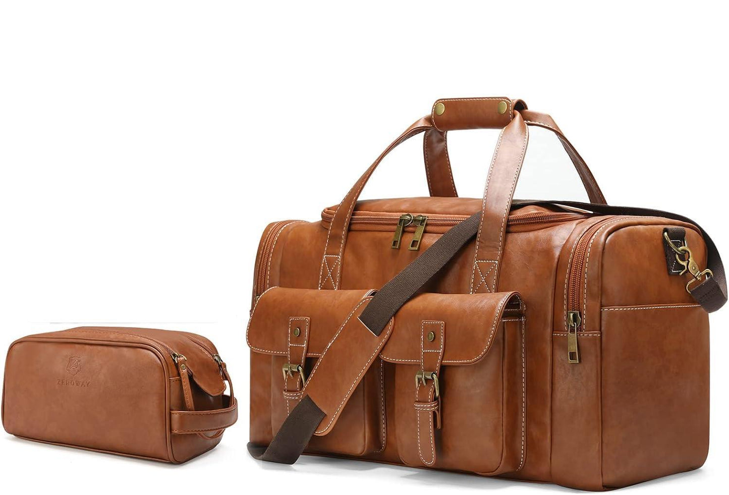 21 Men's Leather Duffel Bag with Toiletry Bag