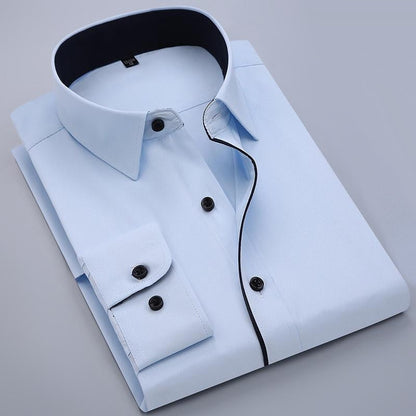 Men Long-Sleeved Shirt Business Casual Solid Color Professional Work Shirt