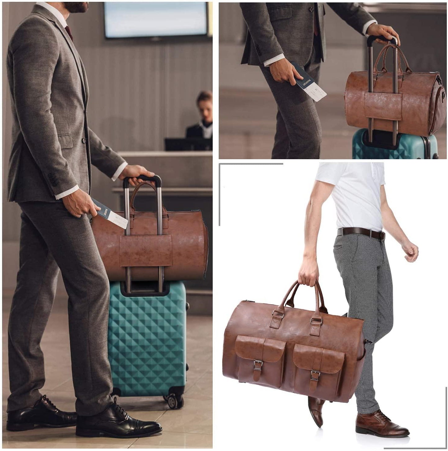 22 Men's Classic Leather Duffel Bag