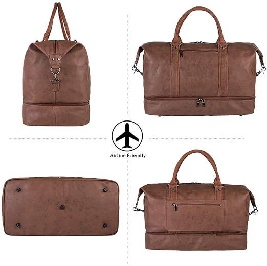 24 Men's Leather Travel Duffel Bag