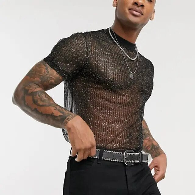 Men's Short Sleeve Mesh Shirt | Sexy T-Shirt for Nightclub