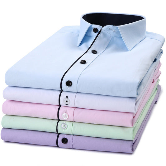 Men Long-Sleeved Shirt Business Casual Solid Color Professional Work Shirt