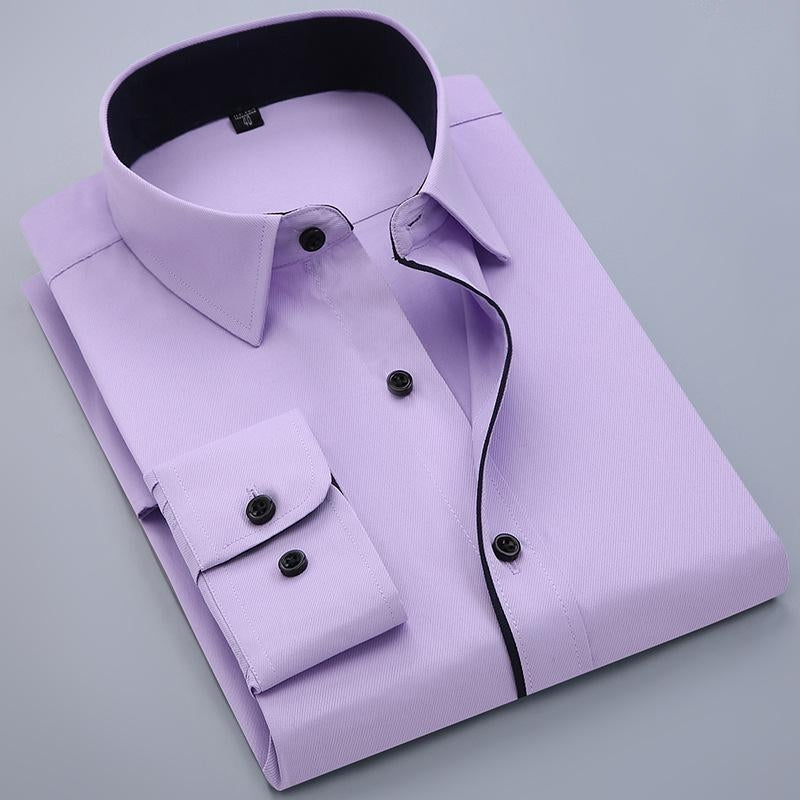 Men Long-Sleeved Shirt Business Casual Solid Color Professional Work Shirt