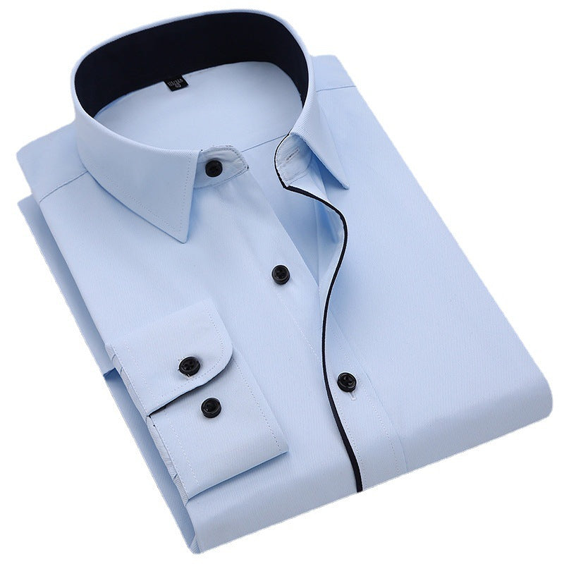 Men Long-Sleeved Shirt Business Casual Solid Color Professional Work Shirt