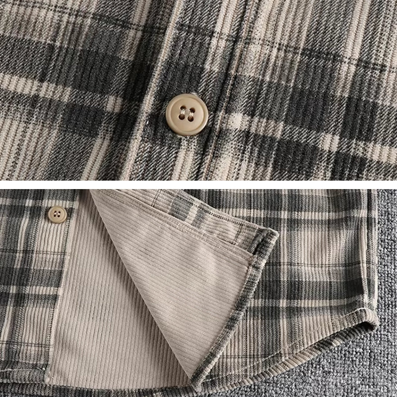 Plaid Woven Corduroy Men Shirts